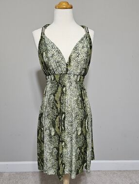 Y2K Green Snakeskin Halter Mini Dress Basix M Dont Miss Out